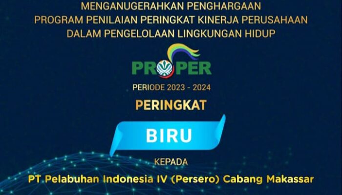 Pelindo Regional 4 Makassar Raih Penghargaan PROPER Biru atas Kinerja Lingkungan